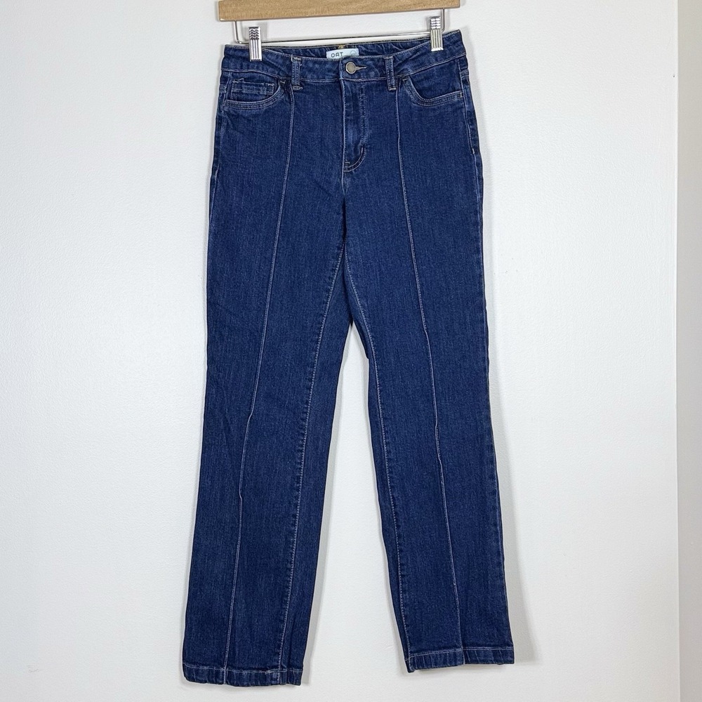 OAT New York Womens Mid Rise Relaxed Straight Jeans Size 4 Dark Wash Minimalist